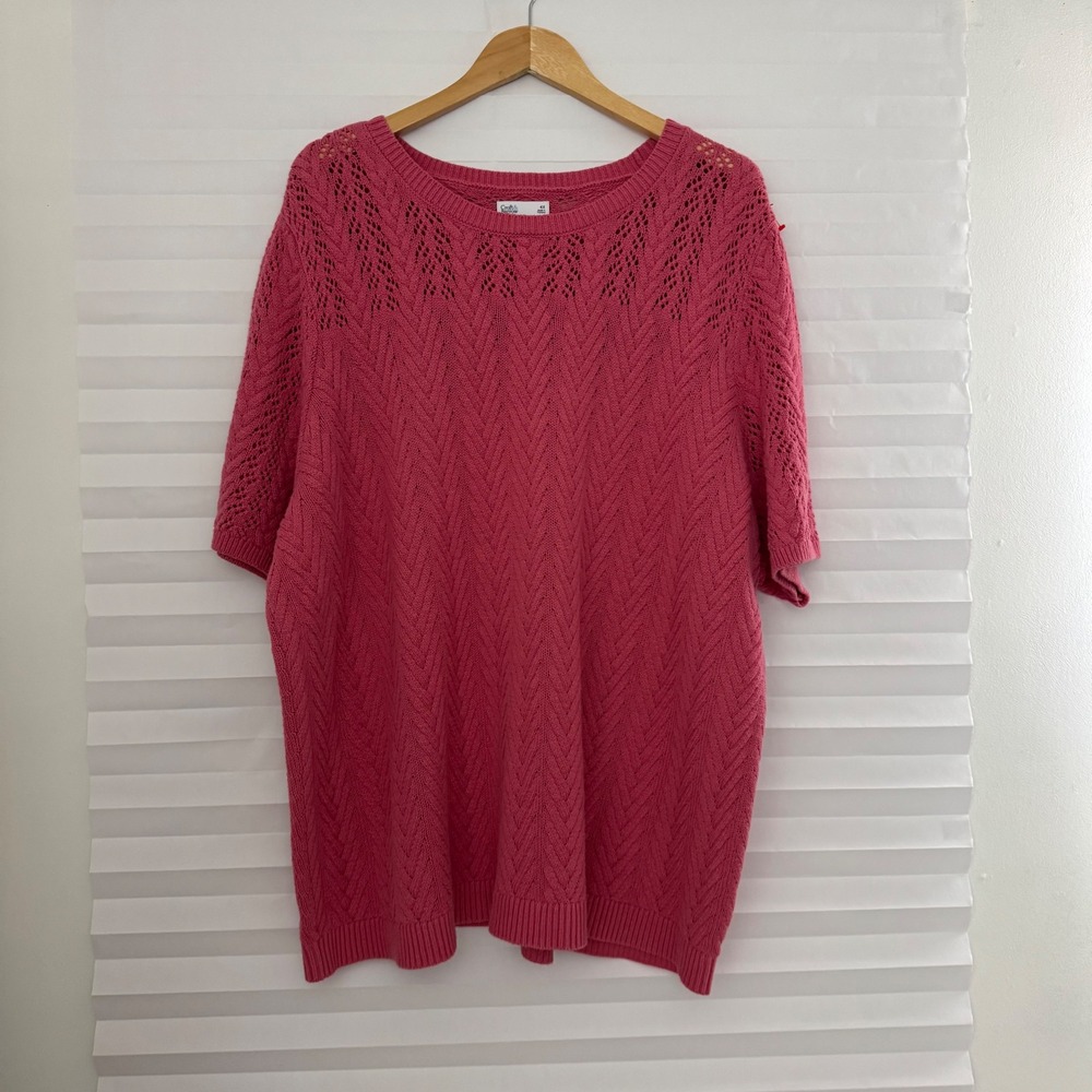Croft & Barrow Pink Chevron Pointelle Knit Short Sleeve Sweater Womens 4X